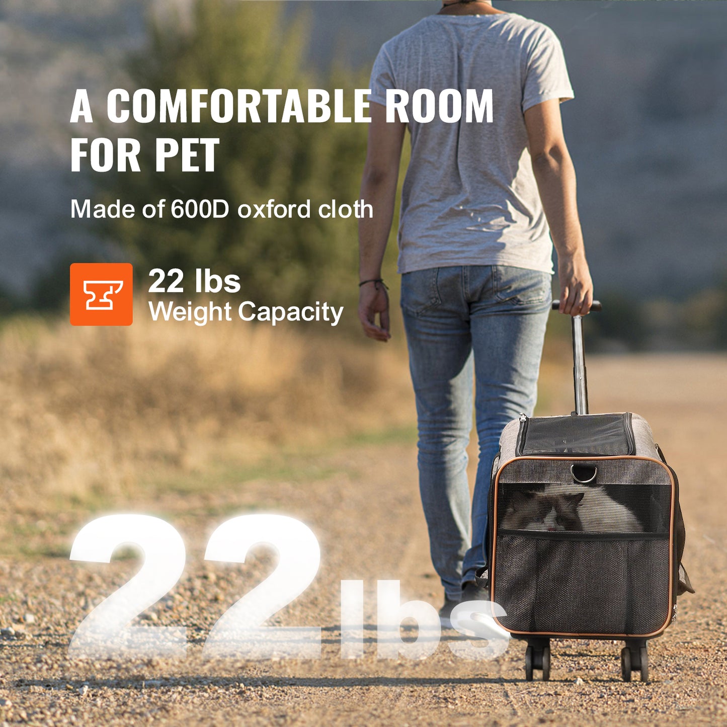 Rolling Cat Carrier With Wheels - Airline Approved Telescopic Handle Grey