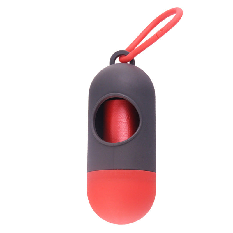 Dog Poop Bag Dispenser With Hook in red and gray, designed for convenient pet waste disposal during walks.