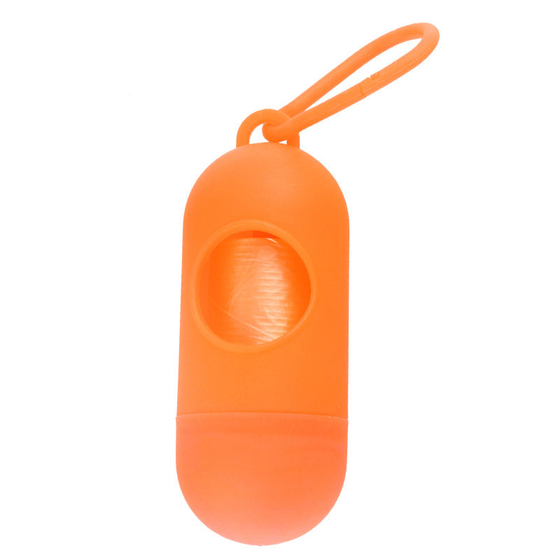 Dog Poop Bag Dispenser With Hook in bright orange color, convenient for pet waste management during walks.