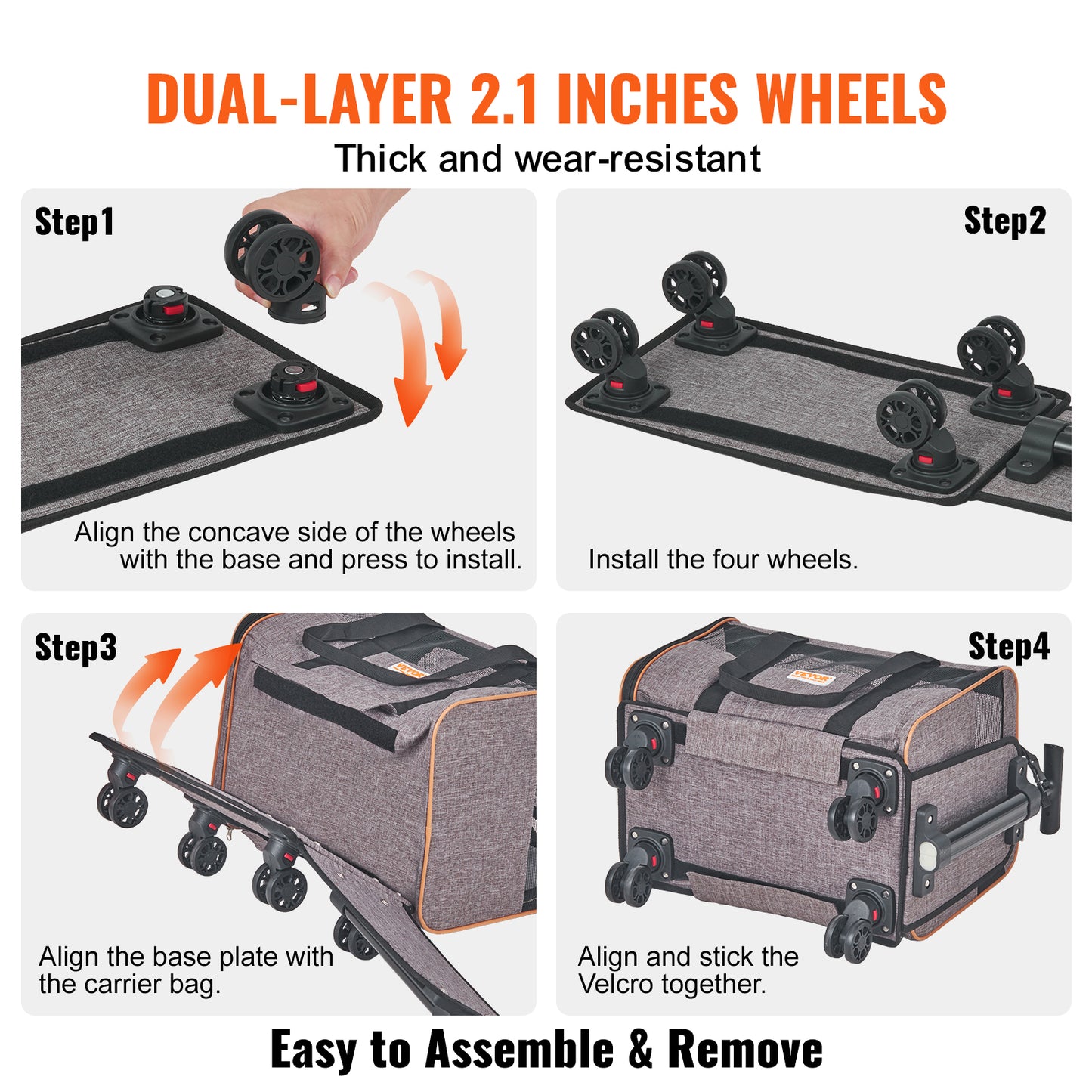 Rolling Cat Carrier With Wheels - Airline Approved Telescopic Handle Grey