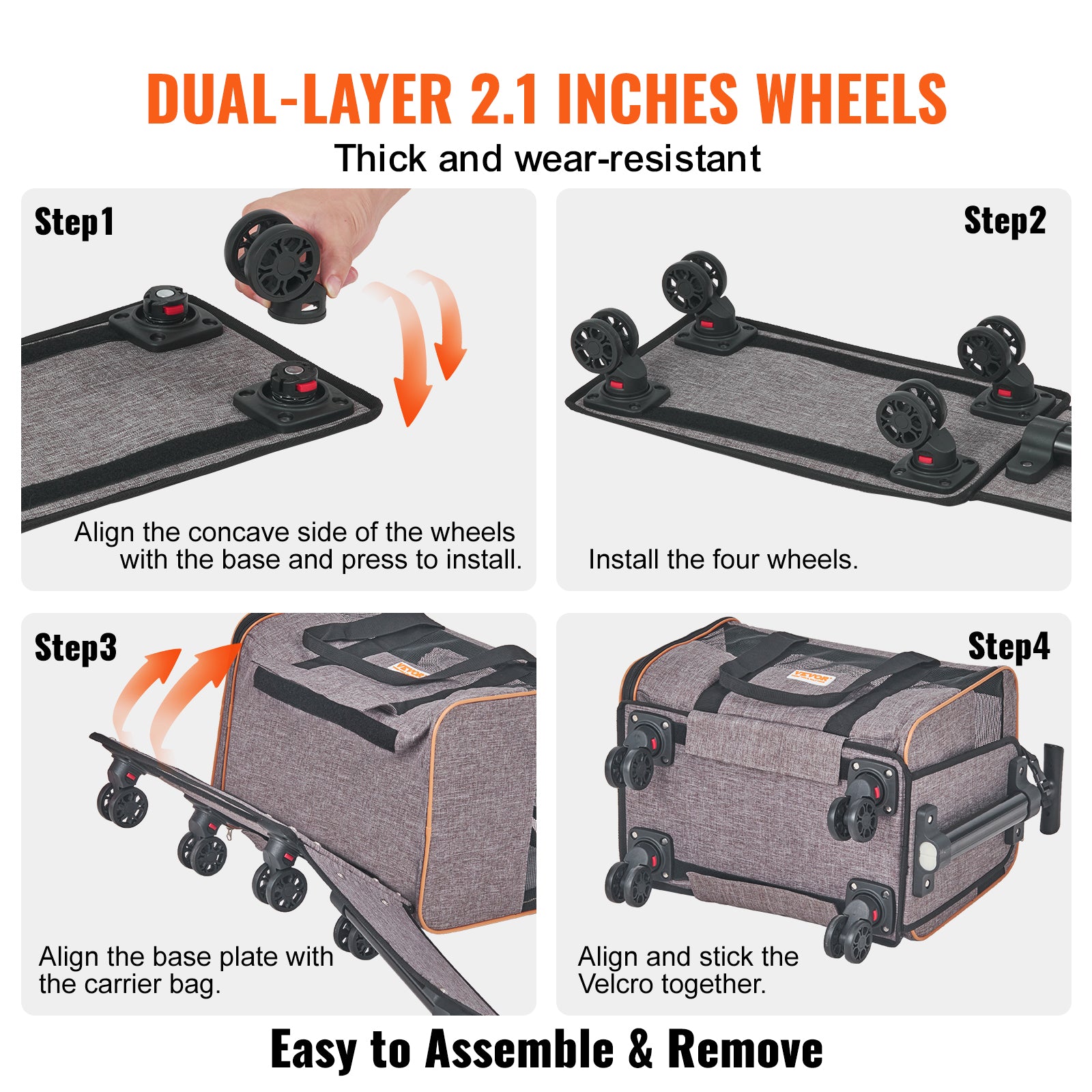 Rolling Cat Carrier With Wheels - Airline Approved Telescopic Handle Grey