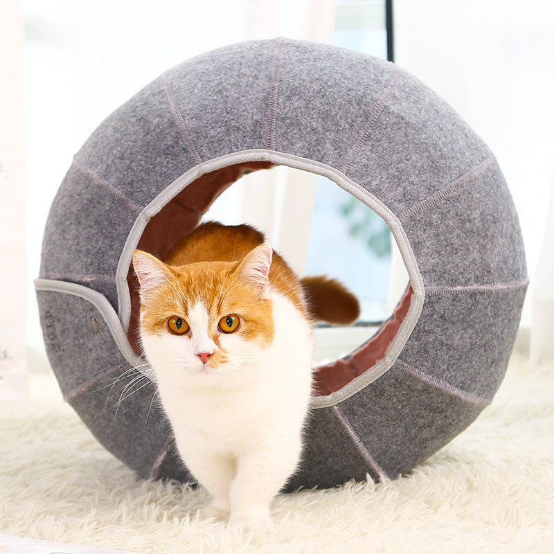 Plush Cat Tunnel Toy - Soft Interactive Play Tunnel for Cats