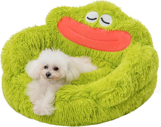 Calming Donut Dog And Cat Bed - Soft Plush Cartoon Design for Small Pets