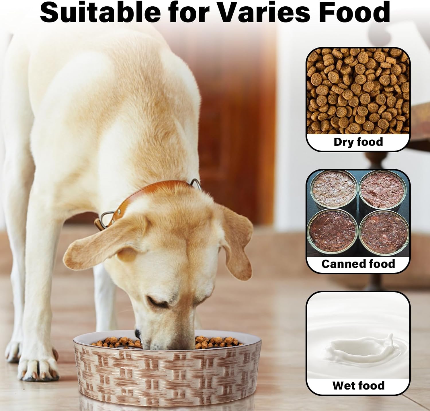 Ceramic Slow Feeder Dog Bowl - Anti-Choking Non Slip Bowl for Medium Large Dogs