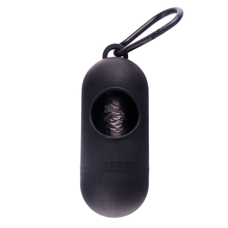 Dog Poop Bag Dispenser With Hook in black, designed for convenient outdoor pet waste management.