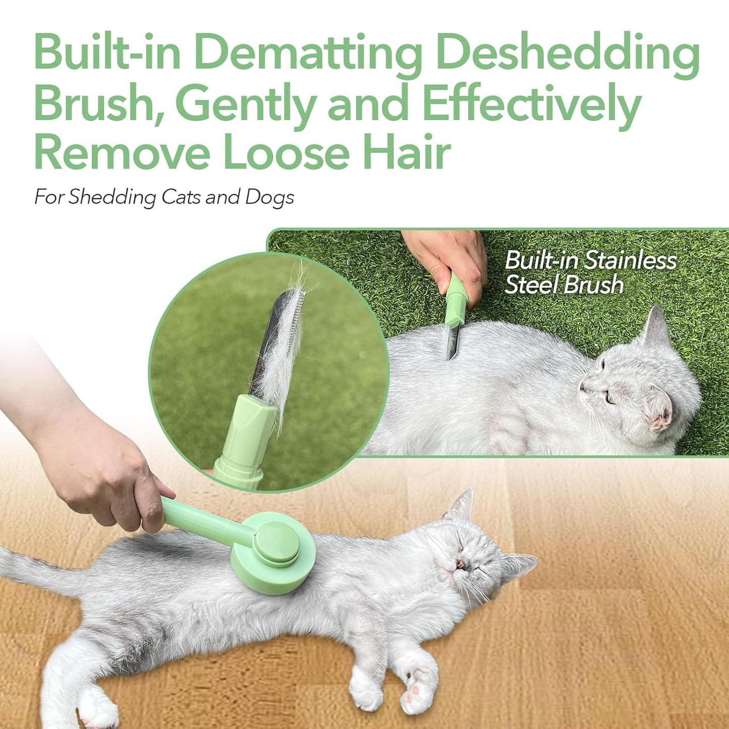 2-in-1 Cat Deshedding Grooming Brush - Hair Remover for Long Haired Cats and Dogs