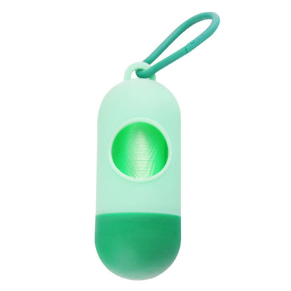 Dog Poop Bag Dispenser With Hook in mint green color, designed for easy attachment to leashes and bags.