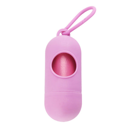 Dog Poop Bag Dispenser With Hook in pink color, designed for convenient pet waste disposal on the go.