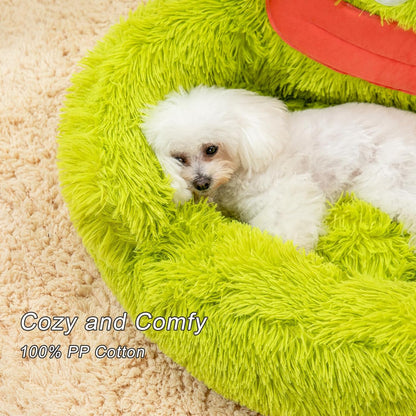 Calming Donut Dog And Cat Bed - Soft Plush Cartoon Design for Small Pets