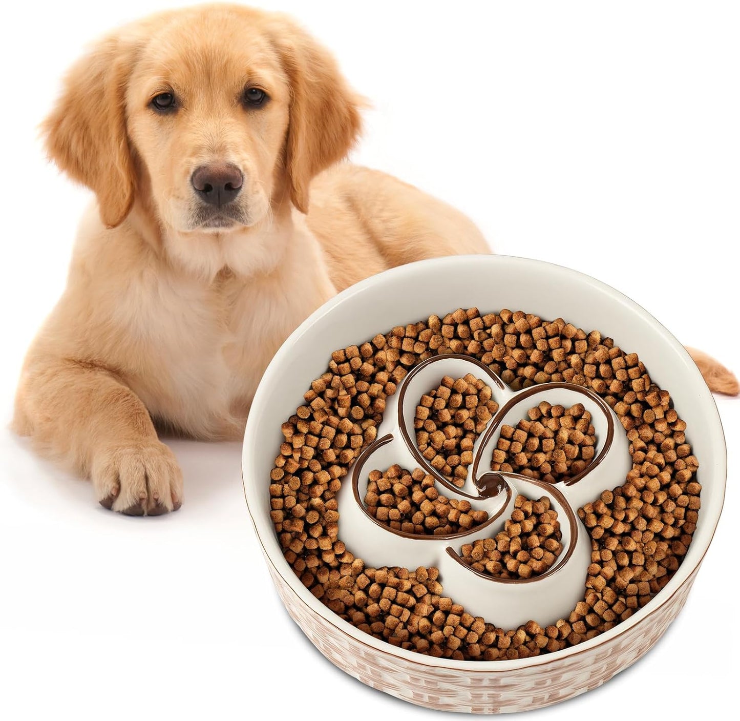 Ceramic Slow Feeder Dog Bowl - Anti-Choking Non Slip Bowl for Medium Large Dogs