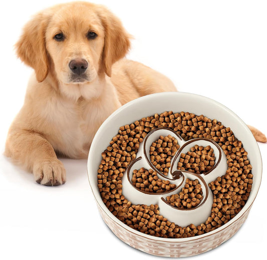 Ceramic Slow Feeder Dog Bowl - Anti-Choking Non Slip Bowl for Medium Large Dogs