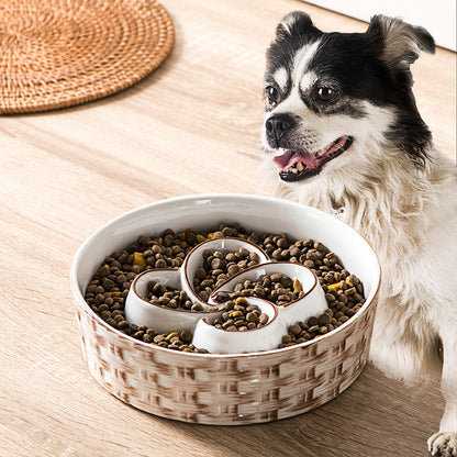 Ceramic Slow Feeder Dog Bowl - Anti-Choking Non Slip Bowl for Medium Large Dogs