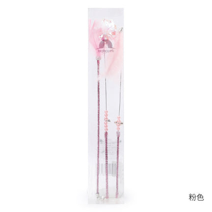 Cat Wand Toy Set Feather Bell in pink three-piece set on a light background.